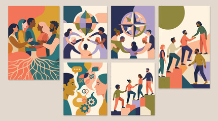 Fototapeta premium Diversity and Community Support Vector Collection