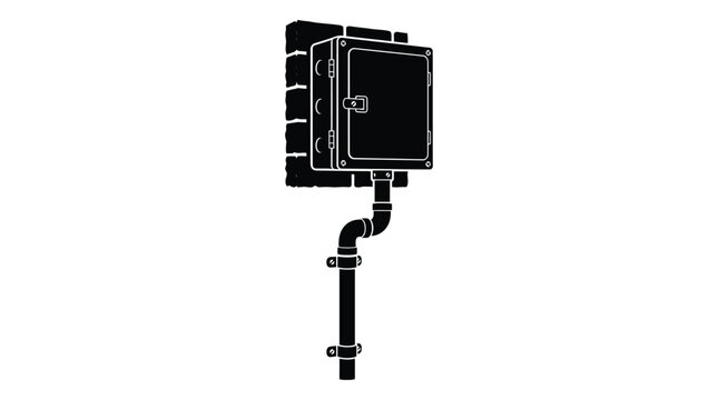 Wall mounted electrical junction box with conduit black silhouette