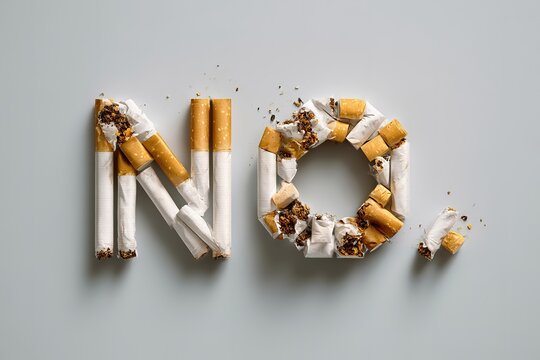 Breaking bad habit no to smoking cigarettes in form of word no stop smoking concept anti-tobacco addiction symbol.