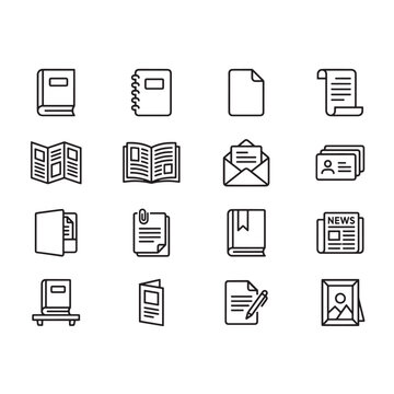 Book and Print Collateral Line Icon Set | Brochure, Catalog, Magazine and Publishing Outline Vector Collection