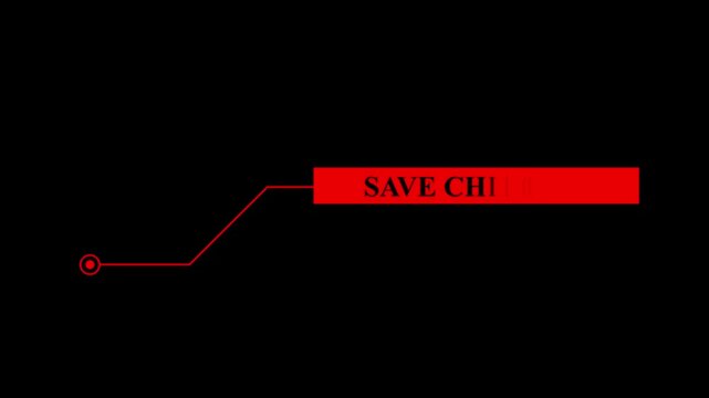 Animation of Callout, HUD UI elements on black color background. Animation of HUD elements with text "save children". Callout futuristic hud animation digital white six pack on the black screen .