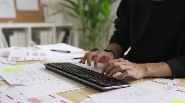 A male designer working on website prototype, in UX UI concept design  and development for a website and mobile app prototype