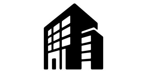 Office building in a dark striking Icon Minimalist Black Silhouette , Modern skyscraper building icon set black silhouette urban architecture skyline collection minimal city office tower vector bundle © Brazandrachandra
