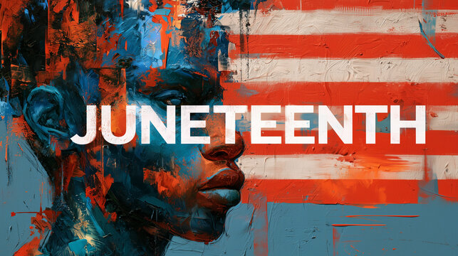 Painted Man's Profile With Flag and Juneteenth Text.