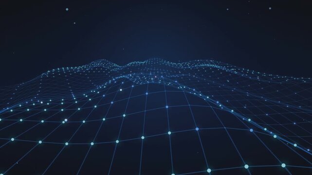 Abstract digital landscape mesh motion loop with solid 3D terrain grid for technology backgrounds