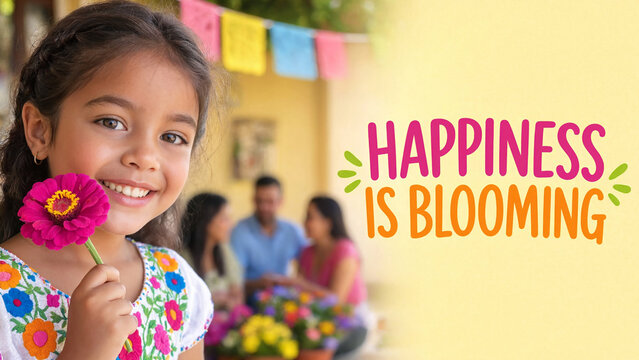 Smiling colombian girl holding a pink flower, festive floral culture during medellin flower festival, silletero tradition, colorful parade spirit, orchids, chiva bus, family joy, blooming