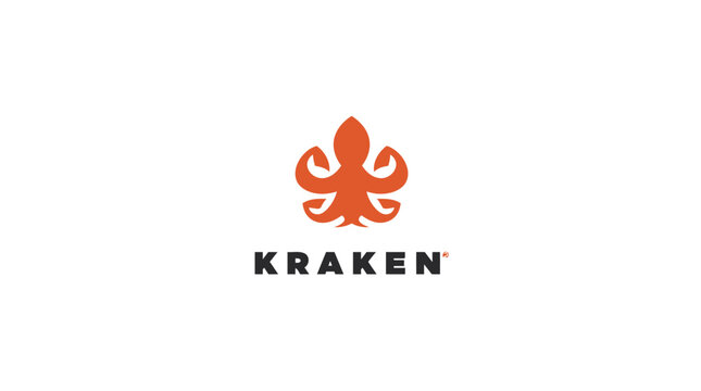 Kraken logo with orange fleur-de-lis octopus symbol.