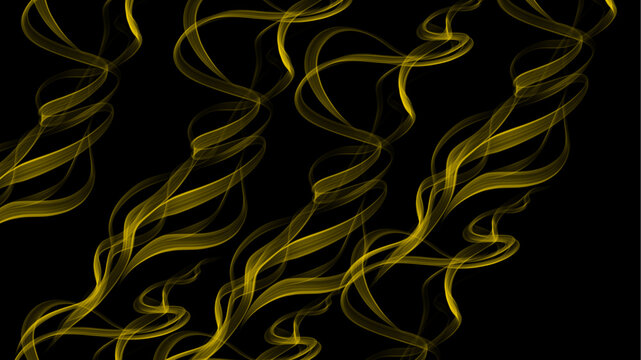 Yellow abstract smoke waves on black background