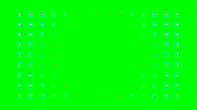 A grid of glowing plus and minus symbols on a vibrant green background