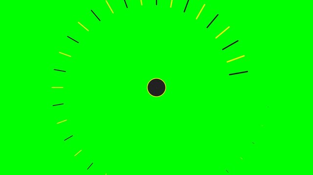 A black circular icon surrounded by a spiral of small yellow dash marks