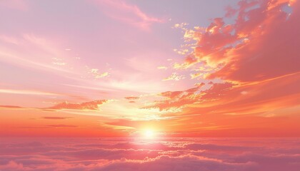 Fototapeta premium Spectacular vibrant pink and orange sunset sky above the clouds