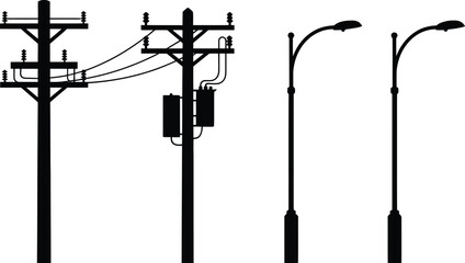 Obraz premium Black and white of traffic lights and street lamp poles