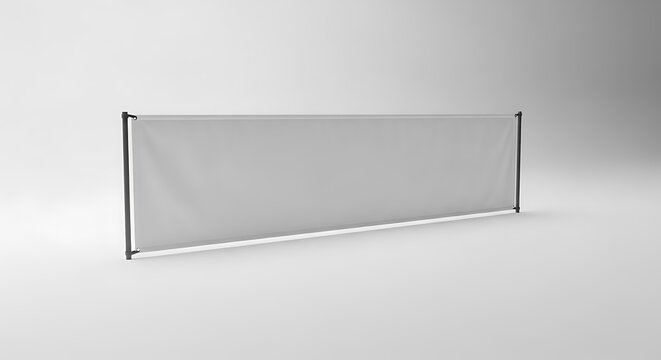Blank horizontal banner mockup with metal frame isolated on white background