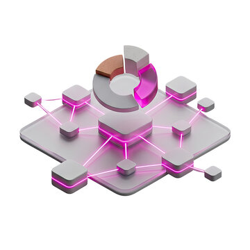 Abstract network with pie chart and glowing connections