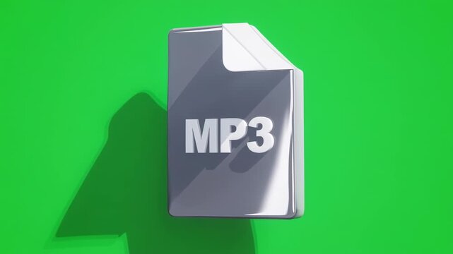 MP3 audio files appearing on a vibrant green screen background with cinematic lighting