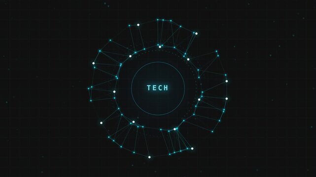 Seamless looping animation of abstract tech background with tech written on it.