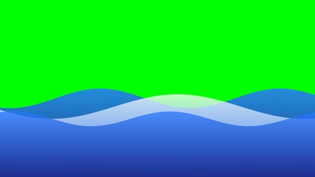 Abstract blue ocean wave layers against a bright green screen background
