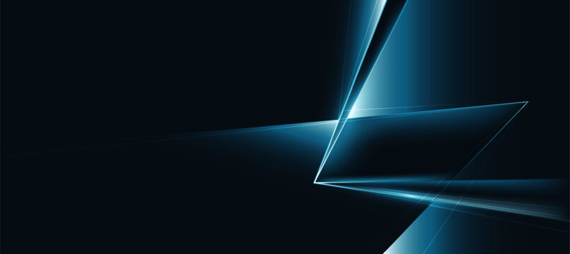 Abstract Blue and Black Geometric Technology Background with Neon Light Lines