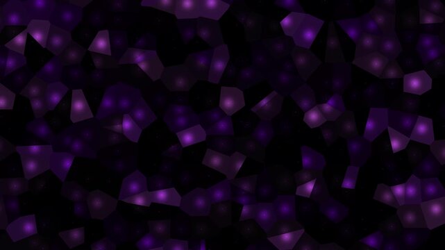 Glowing purple geometric shards drift across a dark background in a seamless loop.