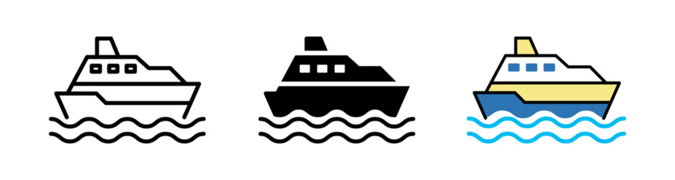 Cruise ship icon, Luxury boat, Yacht sailing on ocean symbol. Transparent vector and PNG 