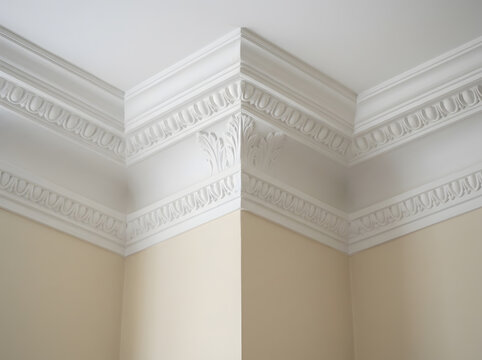 ornate white crown molding corner detail | classical decorative ceiling cornice design | victorian style plaster architectural molding | interior home renovation trim ideas