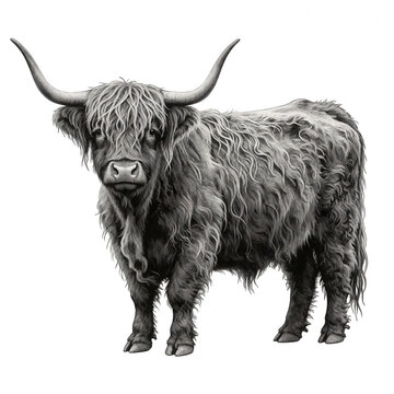 Highland Cow Sketch Isolated Transparent Background