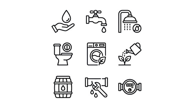 Water plumbing and utility service icon set.