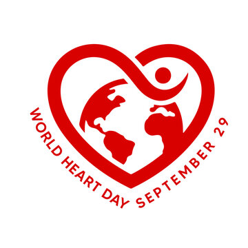 World Heart Day logo design. Red heart shape with globe icon for medical awareness.