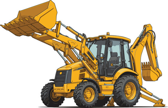 Yellow backhoe loader construction vehicle isolated on white background
