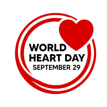 World Heart Day emblem with red heart. Medical awareness badge for health campaigns.