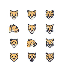 Fototapeta premium Stylized animal head icons set diverse angles