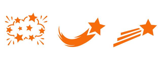orange star icons, including a starburst explosion and two different shooting star designs © VECTOR BUNDLE