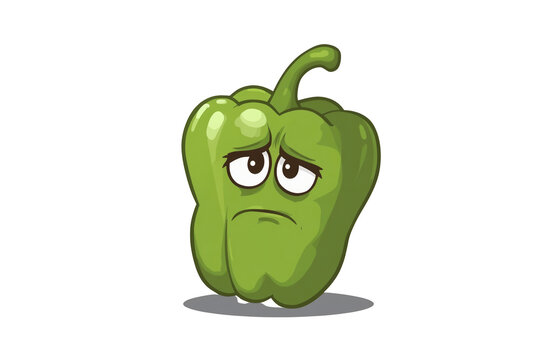 Worried glossy green pepper cartoon isolated on transparent background