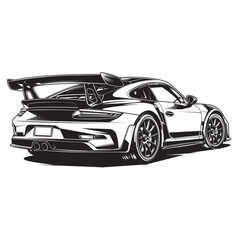 Obraz premium GT Sports Coupe Rear View Outline Vector Illustration – Performance Race Car Line Art
