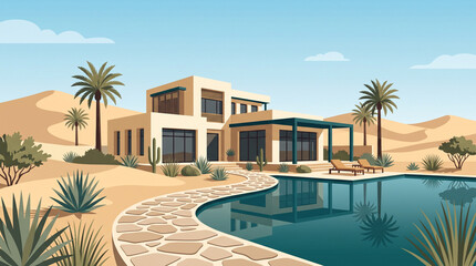 Fototapeta premium Modern Luxury Arabic Coastal & Desert Resort Lifestyle Backgrounds