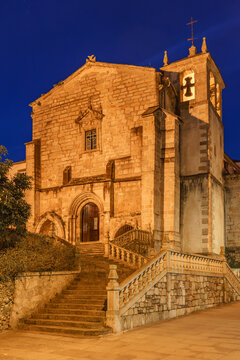 San Francisco church in the old town of the beautiful village of Viveiro, in the Rias Altas area of Galicia, Spain, illuminated at night.