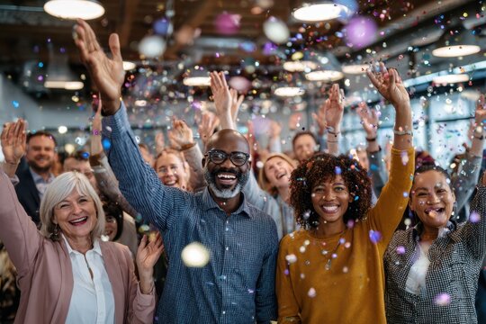 Celebration of togetherness at a joyful gathering in a modern office space