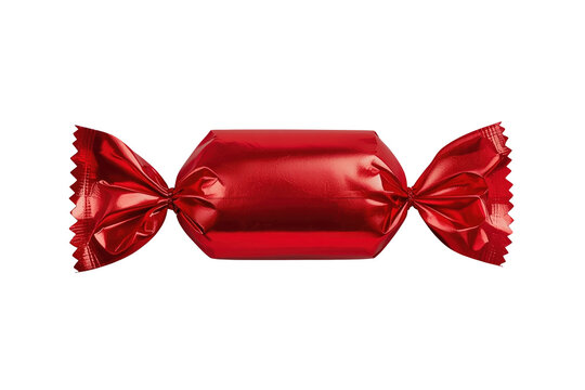 Bright red wrapped candy with crinkled ends