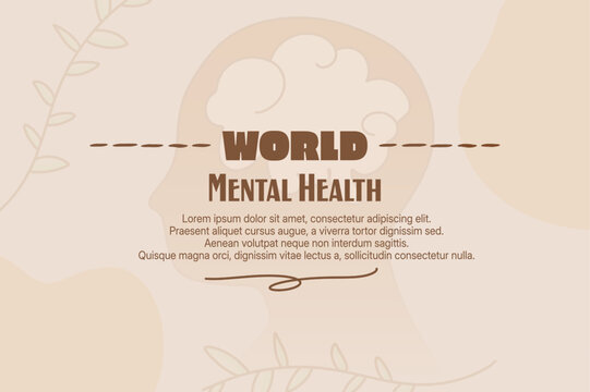 World Mental Health Day horizontal editable template with brown head silhouette. Presentations, website headers, and awareness campaigns.