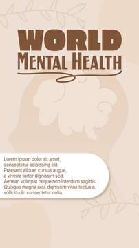 World Mental Health Day editable template with brown head silhouette. Social media stories, flyers, and awareness campaigns.
