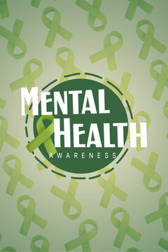 Editable mental health awareness template with green ribbon pattern vector. Awareness campaigns, social media posts, flyers, and healthcare presentations.