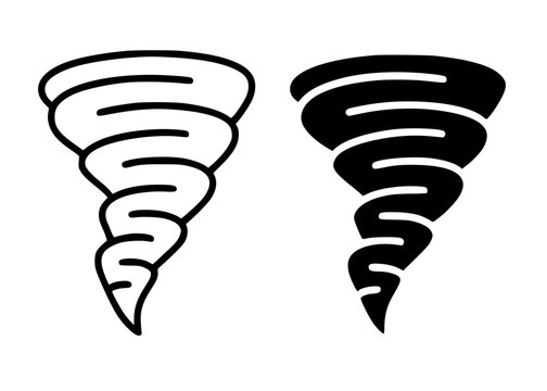 Minimalist tornado icon in outline and silhouette style, for UI/UX app design