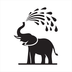 Fototapeta premium Elephant spraying water from trunk vector silhouette outline logo design concept illustration