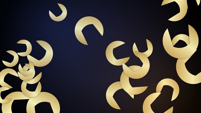 Abstract brushed gold crescent moon emblems in dark mode studio setting
