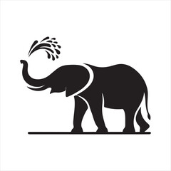 Fototapeta premium Elephant spraying water from trunk vector silhouette outline logo design concept illustration
