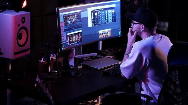 Sound Engineer Monitoring Audio Production In Recording Studio