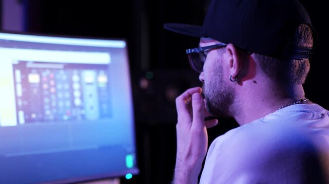 Creative Professional Working In Home Music Recording Studio