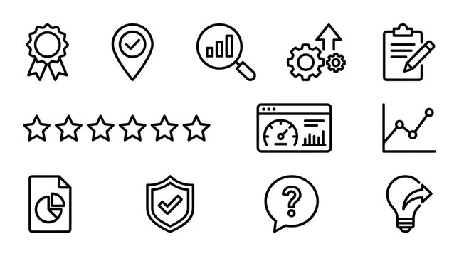 Strategic business analytics and problem solving icon set.