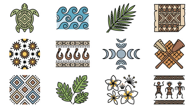 Collection of Polynesian and Native American inspired designs.