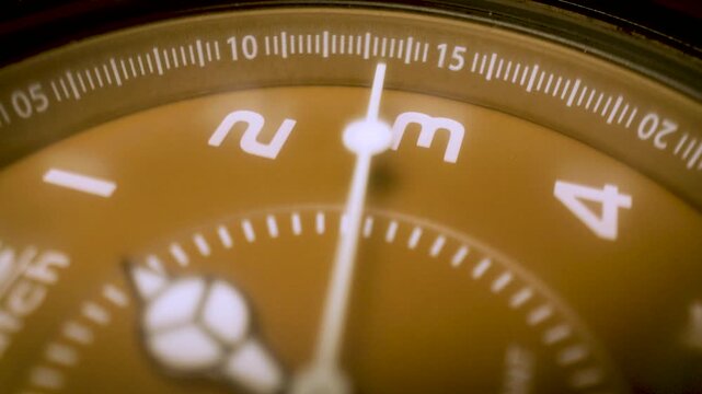 wristwatch dial with ticking second hand, cinematic macro close up